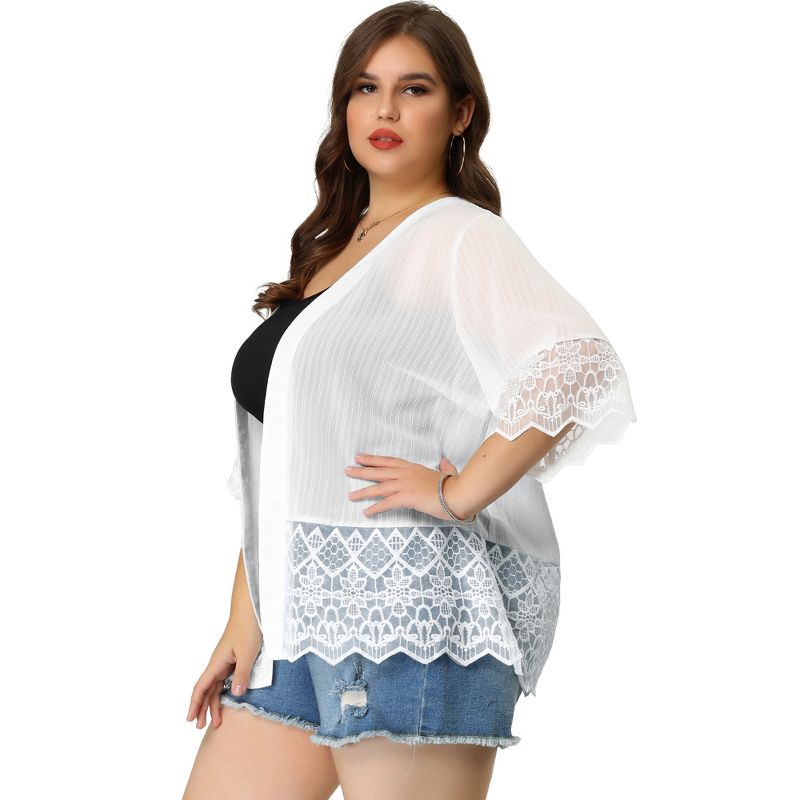 Agnes Orinda Women's Plus Size Cover-Up Lace Panel Texture Printed Boho Cardigans, 4 of 7
