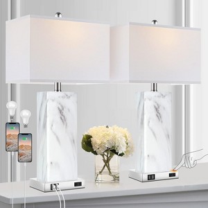 KTMBDW 25.5" White Modern Ceramic Bedside Lamp Set of 2 for Bedroom Decor Farmhouse Table Lamp for Living Room Office Dorm - 1 of 4