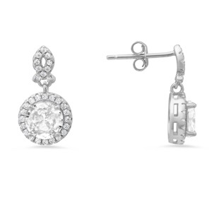 Sterling Silver Dangling Halo CZ Stud Earrings - 1 of 2