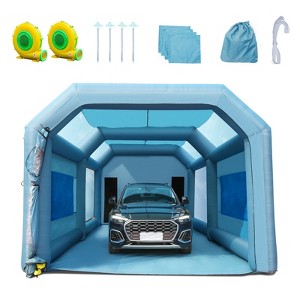VEVOR 28x16x11ft Inflatable Paint Booth, Inflatable Spray Booth,High Powerful 750W+950W Blowers Spray Booth Tent,Car Paint Tent Air Filter System,Blue - 1 of 4