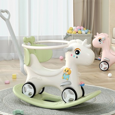 Garvee toddler rocking horse with Push Handle, Balance Bike Ride On Toys with Backrest Balance Board for Girls Boys Birthday Christmas Gifts