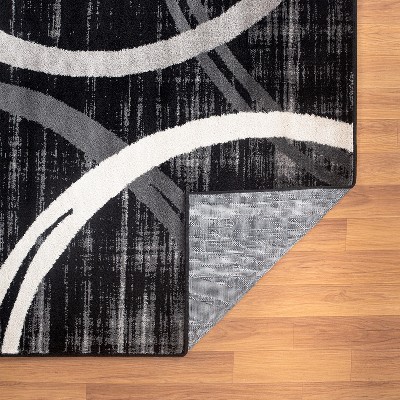 Contemporary Black Abstract 65'' Easy-Care Synthetic Area Rug