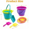 Foldable Beach Bucket Set - 3 Collapsible Toy Buckets with Shovels Mesh Backpack Party, Camping, Travel, Fishing - 4 of 4