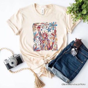 Patriotic Statue of Liberty and Fireworks T-Shirt, Festive 4th of July Tee Natural M - 1 of 4
