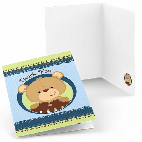 Big Dot of Happiness Baby Boy Teddy Bear - Baby Shower Thank You Cards (8  count)