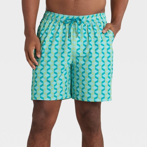 Goodfellow & Co Men's 7'' Swim Trunks with Boxer Brief Liner - Goodfellow & Co™ Blue Geo S