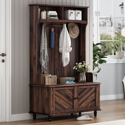 NicBex Hall Tree with Bench and Shoe Storage 40"L Coat rack with 4 Hooks, 2 Top Dividers for Hallway, Aisle