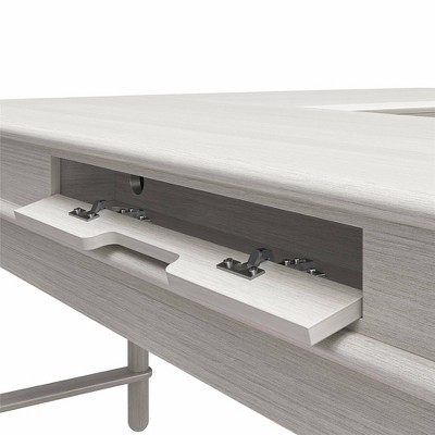 Selena White Wood L-Shaped Desk with Keyboard Tray