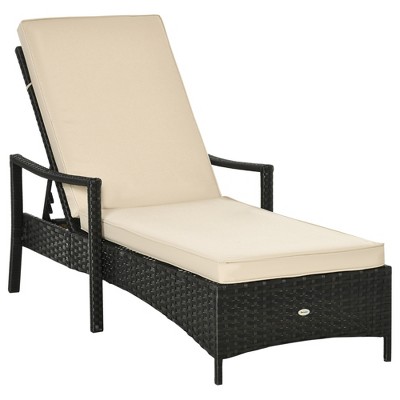 Beige Adjustable Wicker Outdoor Chaise Lounge with Cushions