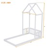 CAVINAS Twin Size Wood Montessori Bed,Modern Floor Bed with House-Shaped Roof Headboard and Semi-Fence Design,Toddler Bed for Bedroom,White - 3 of 4