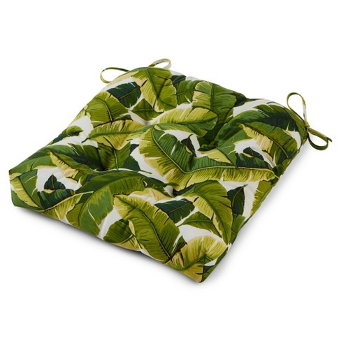 Kensington Garden 20 x20 Outdoor Chair Cushion Palm Leaves White Reversible UV Water Resistant Patio Seat Pad