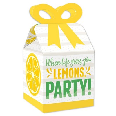 Big Dot of Happiness So Fresh - Lemon - Square Favor Gift Boxes - Citrus Lemonade Party Bow Boxes - Set of 12