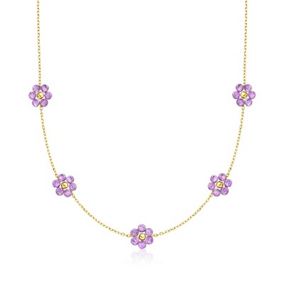 Pure Collection by Ross-Simons 7.00 ct. t.w. Amethyst Flower Station Necklace in 14kt Yellow Gold Size 16