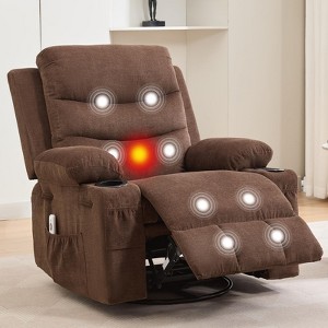 Swivel Rocker Recliner Chair with Massage and Heat, 360° Oversized Recliner Single Sofa Seat - 1 of 4
