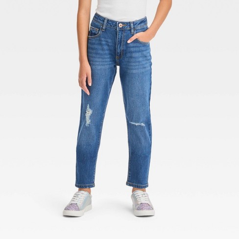 Girls' High-Rise Tapered Cropped Jeans - art class™ Medium Wash Blue 8