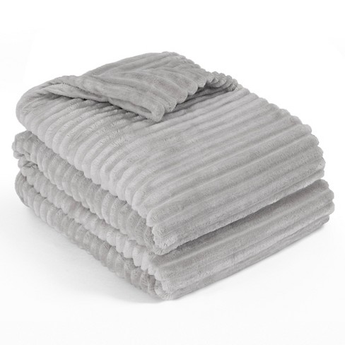 Pavilia Super Soft Fleece Flannel Ribbed Striped Throw Blanket