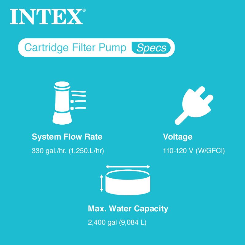 INTEX C330 Krystal Clear Cartridge Filter Pump for Above Ground Pools: 330 GPH Pump Flow Rate – Improved Circulation and Filtration – Easy, 2 of 7