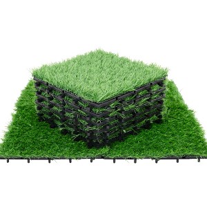 Bliss Outdoors 12"x12" Artificial PP Grass Interlocking Tiles, Green, Set of 10 - 1 of 4