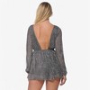 Anna-Kaci Women's Shimmer Long Sleeve Romper with Deep V-Neck and Waist Tie - 2 of 4