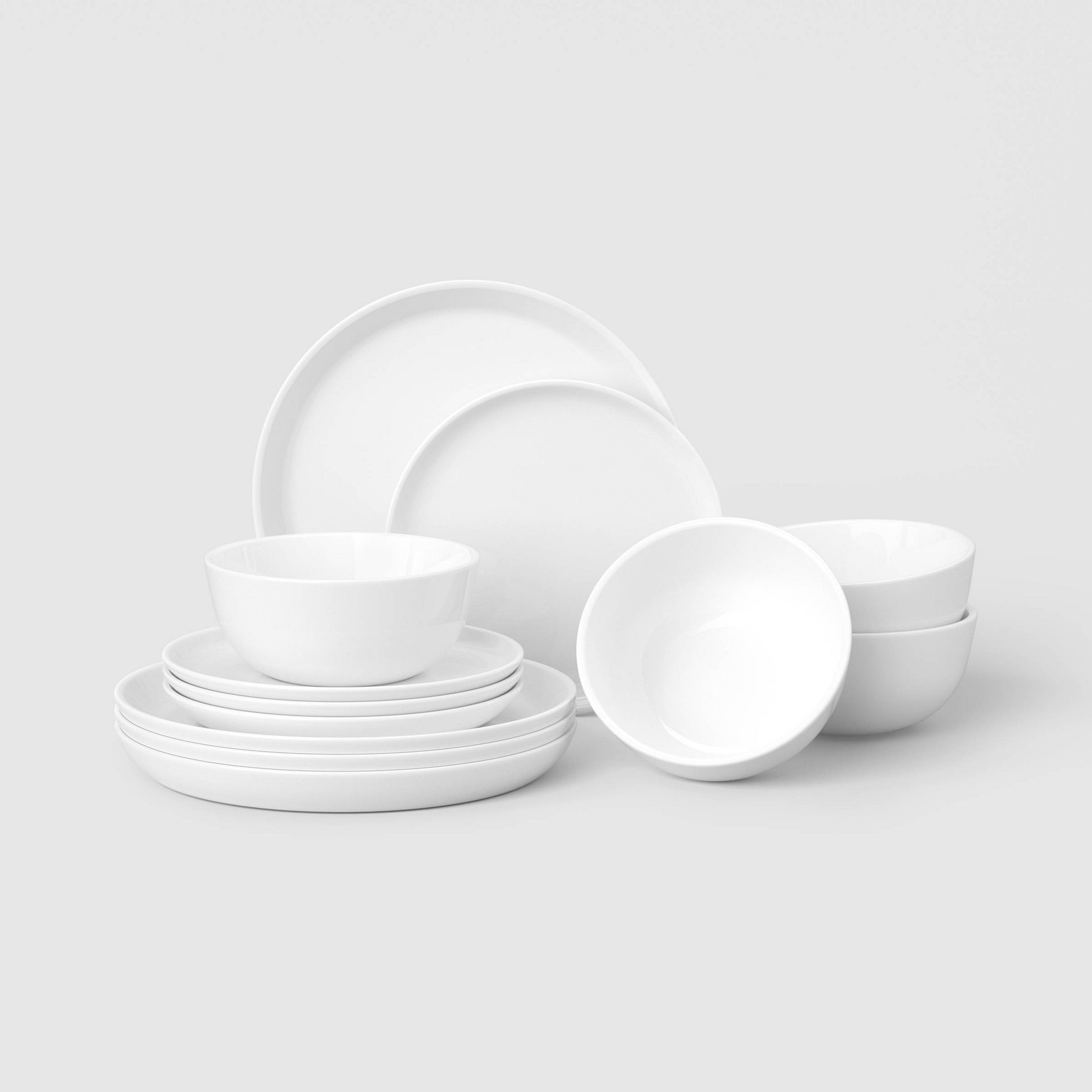 12pc Stoneware Coupe Dinnerware Set Glossy white - Room Essentials™