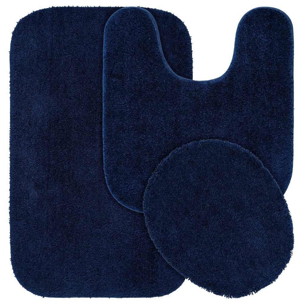 Photos - Bath Mat 3pc Traditional Washable Nylon Bath Rug Set Navy - Garland