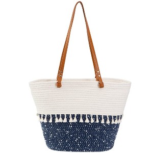 Magid Natural Cotton Woven & Faux Leather Fringe Shoulder Tote - 1 of 4