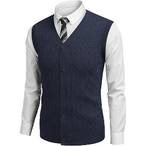 COOFANDY Men's Sleeveless Sweater Vest V-Neck Casual Cable Knit Button Down Cardigan Vest - 1 of 3