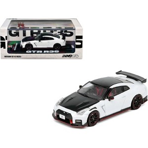 Nissan GT-R (R35) Nismo RHD (Right Hand Drive) White with Carbon Hood and Top 1/64 Diecast Model Car by Inno Models - 1 of 4