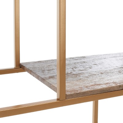 Rege Gold and Wood 7-Shelf Asymmetric Etagere