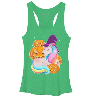 Women's Design By Humans Cute Unicorn With Jack O Lantern Halloween T Shirt By thebeardstudio Racerback Tank Top