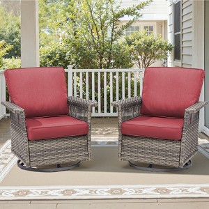 Belord High Back Outdoor Swivel Rocker Chairs Set, Gray Wicker Patio Furniture with 5-Inch Armrests and Thick Cushions for Porch, Deck, Balcony - 1 of 4