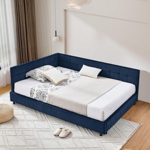RISOKEYS Full Size L-Shaped Daybed - Velvet Upholstered Sofa Bed Frame with Wood Slats for Living Room,Bedroom - No Box Spring Needed - 1 of 4