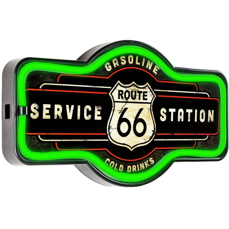 Vintage Route 66 Service Station LED Neon Light Sign Wall Decor Green/Black - American Art Decor, 1 of 10