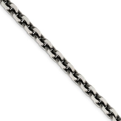 Black Bow Jewelry Men's 7mm, Sterling Silver Antiqued Beveled Cable Chain Necklace