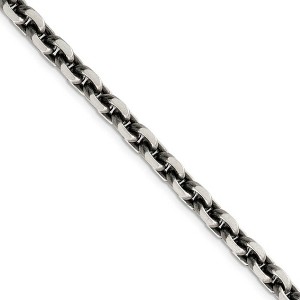 Black Bow Jewelry Men's 7mm, Sterling Silver Antiqued Beveled Cable Chain Necklace - 1 of 4