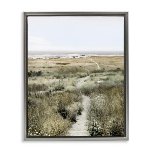 Stupell Industries Distant Shoreline Grassy Beach Path Cloudy Horizon Floating Frame Canvas Art - 1 of 4