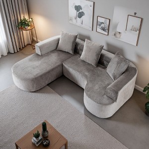 Corduroy L-Shaped Modular Sectional Sofa, Deep Seat Cloud Sleeper, No Assembly - 1 of 4