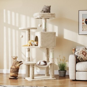 FONTOI 44 Inch Cat Tree Tower Large Cat Climbing Tree with Extended Platform, Indoor Pet House for Cats Kittens Play, Beige, 13.7"* 17.7"*43.6" - 1 of 4