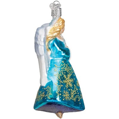 Hand-Painted Glass Angel Ornament with Blue Gown