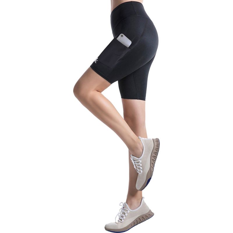 Anna-Kaci Women's  Side Pocketi High Elastic Waist Compression Yoga Shorts - Small , Black, 1 of 5