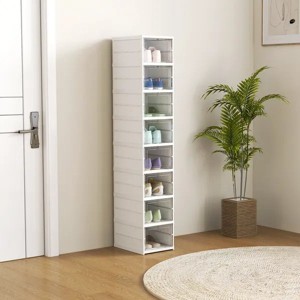 Stackable Plastic Shoe Boxes, 8 Pack Foldable Shoe Storage Boxes with Clear Door, No Assembly, Fit Size 10, White - 1 of 4