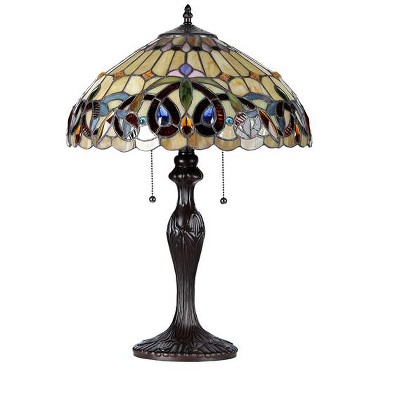Victorian Bronze Stained Glass Table Lamp with Adjustable Shade