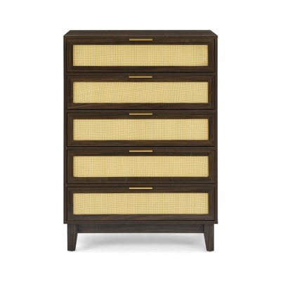 TIRAMISUBEST 5-Drawer Dresser - Walnut Finish Sideboard Cabinet for Bedroom Storage