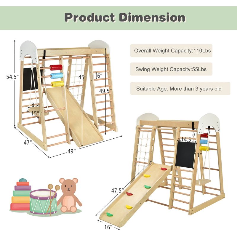 Costway Indoor Playground Climbing Gym Kids Wooden 8 in 1 Climber Playset  for Children, 4 of 10