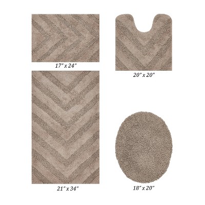 Hugo 4-Piece Bath Rug Set 100% Premium Cotton Tufted Chevron Pattern Bathmats for Bathroom, Super Soft Absorbent Machine Washable