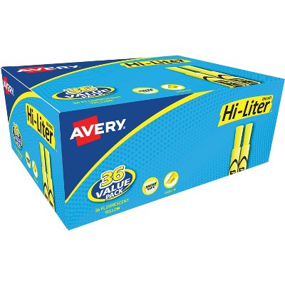 Avery HI-LITER Desk-Style Highlighters Chisel Tip Fluorescent Yellow 36/Box 98208