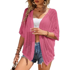 Clearlove Womens 2025 Short Sleeve Crochet Summer Cardigan Cropped Sweater Lightweight Shrug Cardigan - 1 of 2