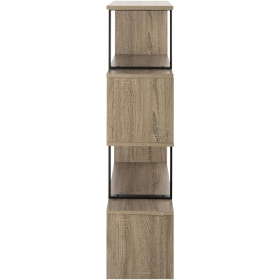 Louise 35'' Oak and Black Iron Mid-Century Geometric Bookcase