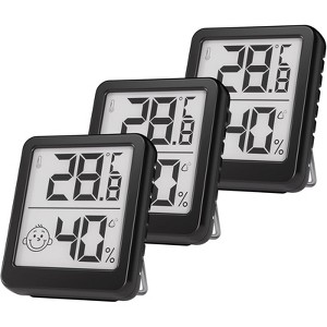 FONTOI 3 Pack Digital Hygrometer Indoor Thermometer, Room Temperature and Humidity Monitor Meter for Baby Room, Greenhouse, Black, 1.85"*0.55"*2.24" - 1 of 4