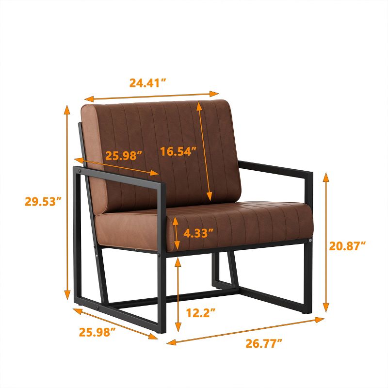 Modern and Stylish PU Leather Upholstered Armchair with Metal Frame, Brown - ModernLuxe, 4 of 11
